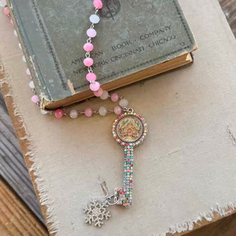 Sugarplum Christmas Skeleton Key Necklace Beaded Chain Artisan Made Per Pc
