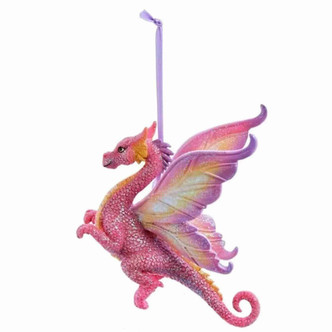 Pink Glitter Dragon Ornament Christmas Resin 4 Inch Per Pc