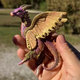 Mauve Glitter Butterfly Dragon Ornament Christmas Resin 4 Inch Per Pc