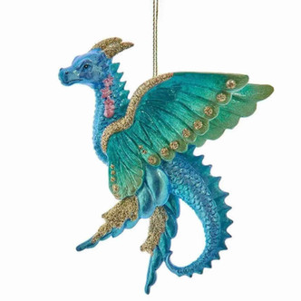 Blue Glitter Butterfly Dragon Ornament Christmas Resin 4 Inch Per Pc