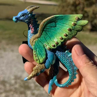 Blue Glitter Butterfly Dragon Ornament Christmas Resin 4 Inch Per Pc