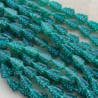 17x12mm Christmas Tree Beads Czech Glass Matte Emerald AB Per Strand