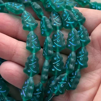 17x12mm Christmas Tree Beads Czech Glass Matte Emerald AB Per Strand