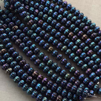 8x6mm Pumpkin Melon Czech Glass Beads Blue Nebula 24Pcs Per Strand