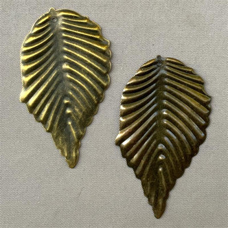 Corrugated Long Leaf Pendants 51x34mm Antique Brass Plated Q6 per Pkg
