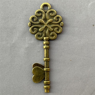 Heart Key Cabochon Memory Tray Pendants 70x28mm Antique Brass Plated Alloy Q4 Per Pkg