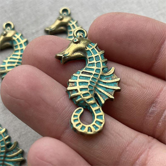 Seahorse Charms Verdigris Patina Antique Brass 37x20mm 6pcs Per Pkg