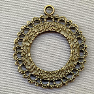 Round Lace Doily Cabochon Setting Pendants 45x40mm Antique Brass Plated Q8 per Pkg