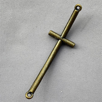 Crystal Cross Curved 2 Loop Bracelet Link 53x16mm Antique Brass Plated Alloy Q6 per Pkg