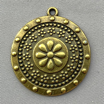 Flower Medalion Charms 33x30mm Antique Brass Plated Alloy Q10 per Pkg