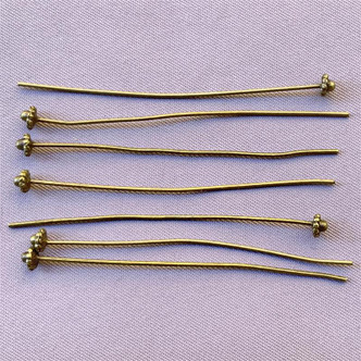 Small Decorative Roped Ball Headpin 2 1/8 Inch 20 Gauge Antique Brass Plated Alloy Q18 Per Pkg