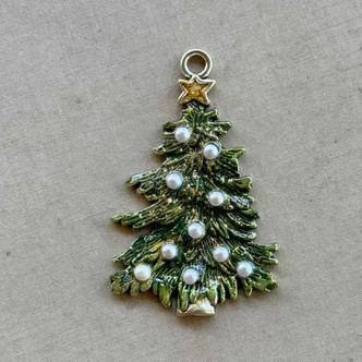 Evergreen Green Pearl Christmas Tree Pendant Hand Painted Artisan Per Pc