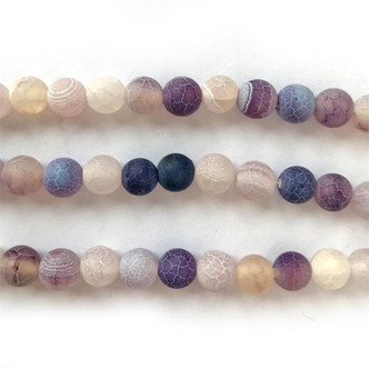 Crackle Agate 8mm Matte Smooth Round Purple Dragon Semi-Precious Stone Beads Per Strand