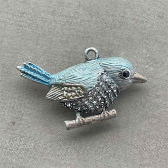 Efron Rhinestone Bluebird Wren Songbird Artisan Vintage Pendant Per Pc