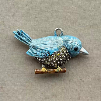 Efron Rhinestone Bluebird Wren Songbird Blue Bird Artisan Vintage Pendant Per Pc