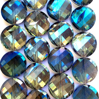 Bermuda Blue AB 18mm Faceted Twist Coin Chinese Crystal Glass Beads per Strand