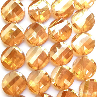 Brandy Satin 18mm Faceted Twist Coin Chinese Crystal Glass Beads Per Strand