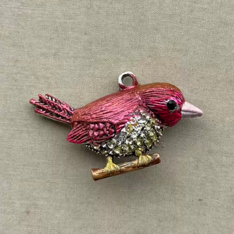 Scarlet Rhinestone Red Bird Songbird Wren Artisan Vintage Pendant Per Pc