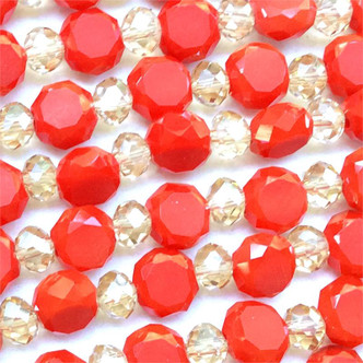 Atomic Tangerine Frosted 6mm Faceted Coin with Spacers Chinese Crystal Glass Beads - per strand