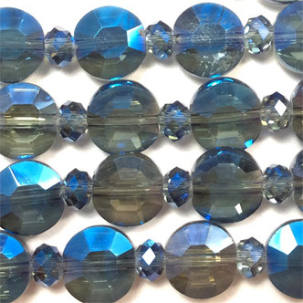 Bermuda Blue AB 8mm Flat Faceted Coin 4x3mm Rondelle Chinese Crystal Glass Beads Per Strand