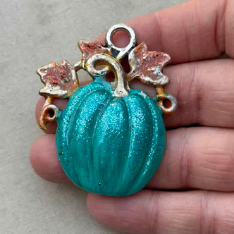 Blue Moon Pumpkin Teal Hand Painted Pendant Per Pc