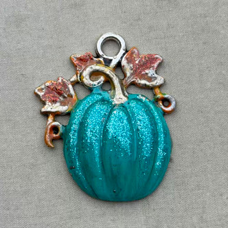 Blue Moon Pumpkin Teal Hand Painted Pendant Per Pc