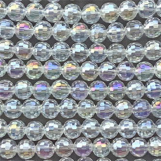 Clear Crystal AB 8mm Disco Round Chinese Crystal Faceted Glass Beads Per Strand
