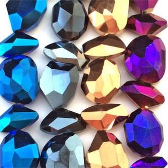 Destash Metallic Blue Purple Brown Black Mixed Designer Chinese Crystal Glass Beads Q4 Strands per Pkg