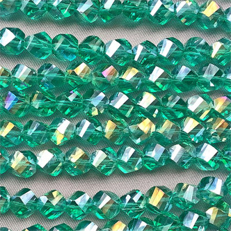 Emerald AB 7mm Helix Cut Chinese Crystal Glass Beads Per Strand