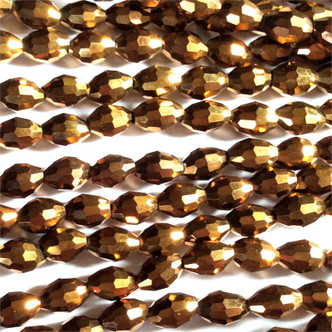 Metallic Bronze 6x4mm Faceted Oval Chinese Crystal Glass Beads Per Strand