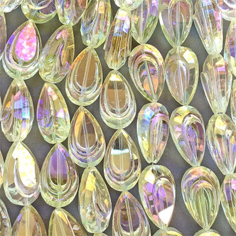 Jonquil AB 28x16mm Faceted Peacock Feather Teardrop Chinese Crystal Glass Beads per Strand