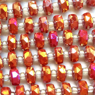 Dark Red Coral AB 7x4mm Faceted Chinese Crystal Glass Pinwheel Per Strand