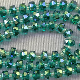 Emerald Satin 7x4mm Faceted Chinese Crystal Glass Pinwheel Per Strand