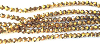 Metallic Gold 6mm Chinese Crystal Faceted Round Glass Beads Per Strand