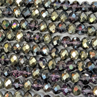 Amethyst Gunmetal 8x6mm Faceted Rondelle Chinese Crystal Glass Beads per Strand