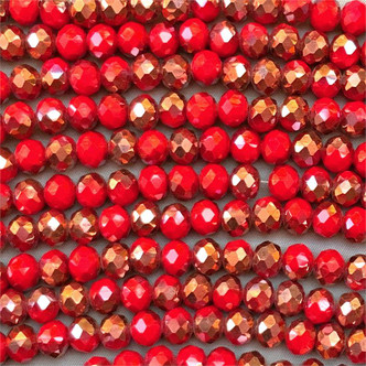 Copper Red Poppies 8x6mm Faceted Rondelle Chinese Crystal Glass Beads per Strand