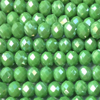 Dark Pea Green AB 8x6mm Faceted Chinese Crystal Glass Rondelle Per Strand