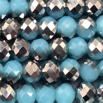 Dutch Blue Opal Pewter 8x6mm Faceted Rondelle Chinese Crystal Glass Beads per Strand