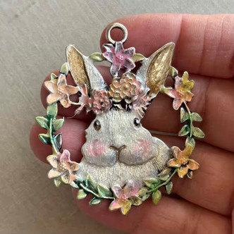 Annabelle Shabby Bunny Rabbit Flower Crown Wreath Artisan Large Pendant Per Pc