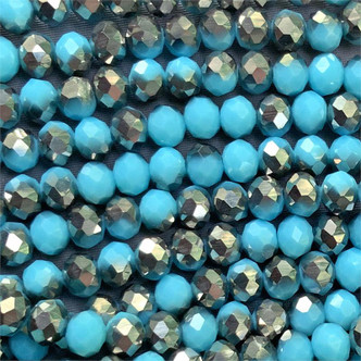 Frosted Aqua Cosmo Jet 8x6mm Faceted Rondelle Chinese Crystal Glass Beads per Strand