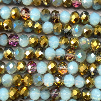 Gilded Dutch Blue Mix 8x6mm Faceted Rondelle Chinese Crystal Glass Beads per Strand