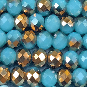 Gilded Dutch Blue Opal 8x6mm Faceted Rondelle Chinese Crystal Glass Beads per Strand