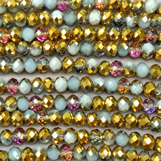 Gilded Pewter Mix 8x6mm Faceted Rondelle Chinese Crystal Glass Beads per Strand