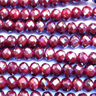 Garnet Satin 8x6mm Faceted Chinese Crystal Glass Rondelle Per Strand