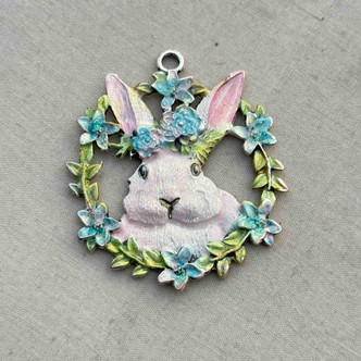 Clarabelle Shabby Bunny Rabbit Flower Crown Wreath Artisan Large Pendant Per Pc