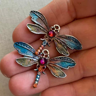 Aline Multicolor Dragonfly Small Charms Hand Painted Per Pair