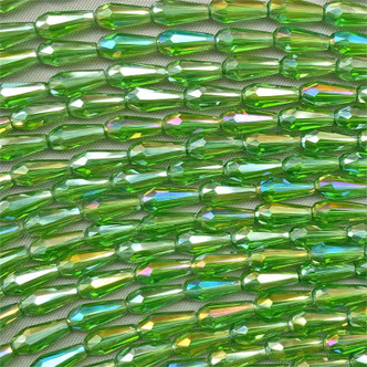 Green AB Faceted Teardrop 10x4mm Crystal Chinese Glass Beads Per Strand