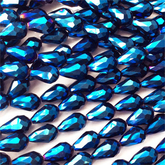 15x10mm Metallic Capri Blue Drop Chinese Crystal Glass Beads Per Strand