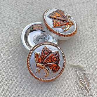 18mm Czech Glass Button Butterfly Amber Silver Q1 Per Pc