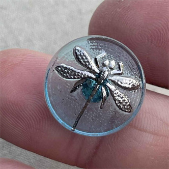 18mm Czech Glass Button Dragonfly Aqua Mercury Q1 Per Pc
